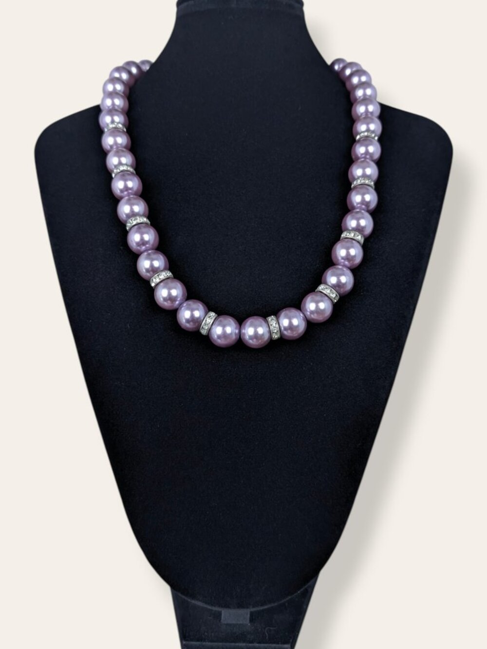 14mm Purple Faux Pearl Rhinestone Accent Necklace
